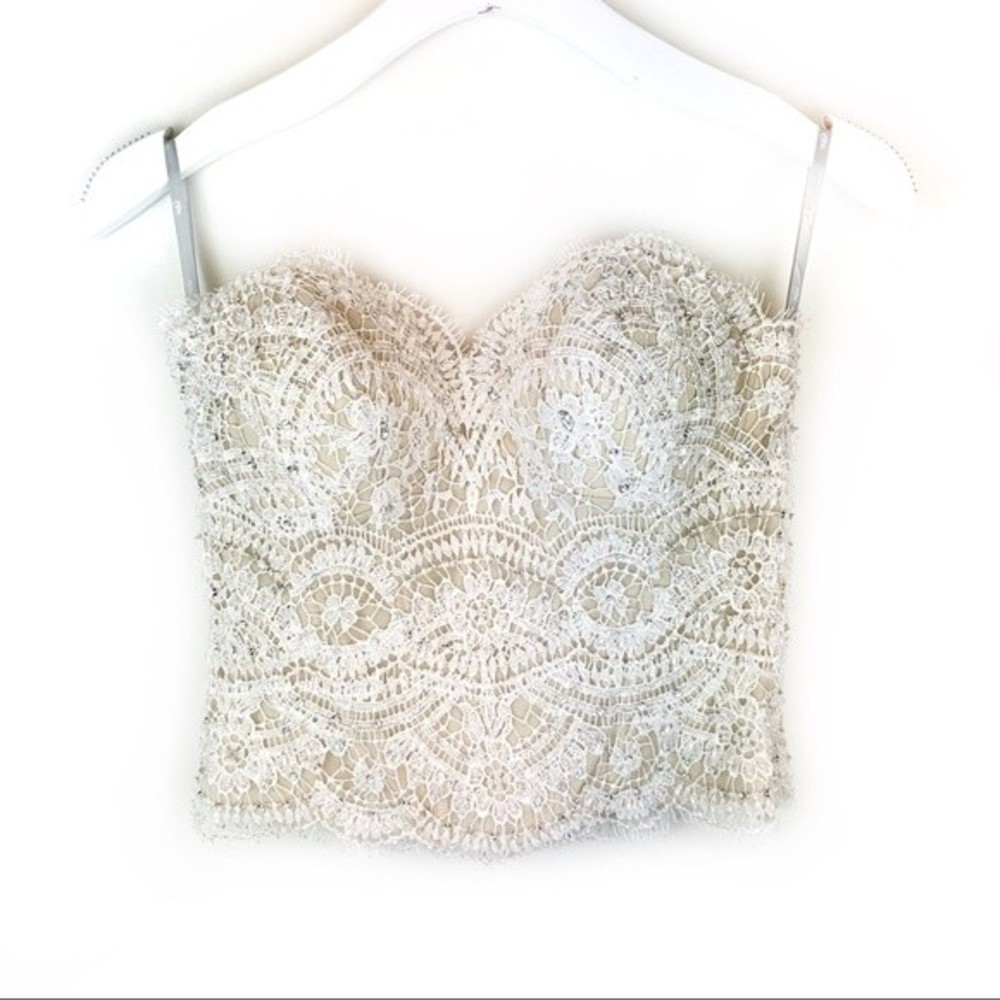 Watters Wtoo Bree Corset Beaded Ivory Lace Sz 2